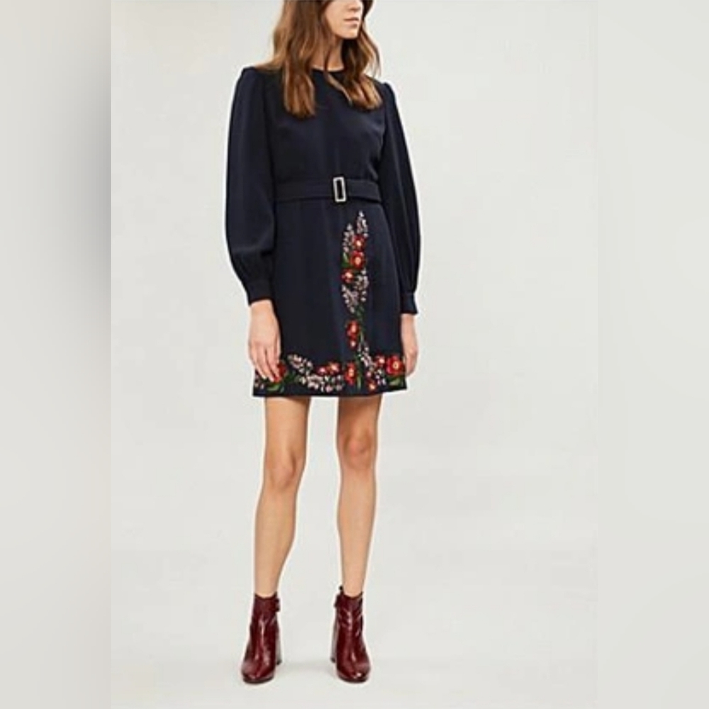 Ted Baker London Silia Kirstenbosch Embroidered Dress Blue Belt Long Sleeve XS - Picture 1 of 16